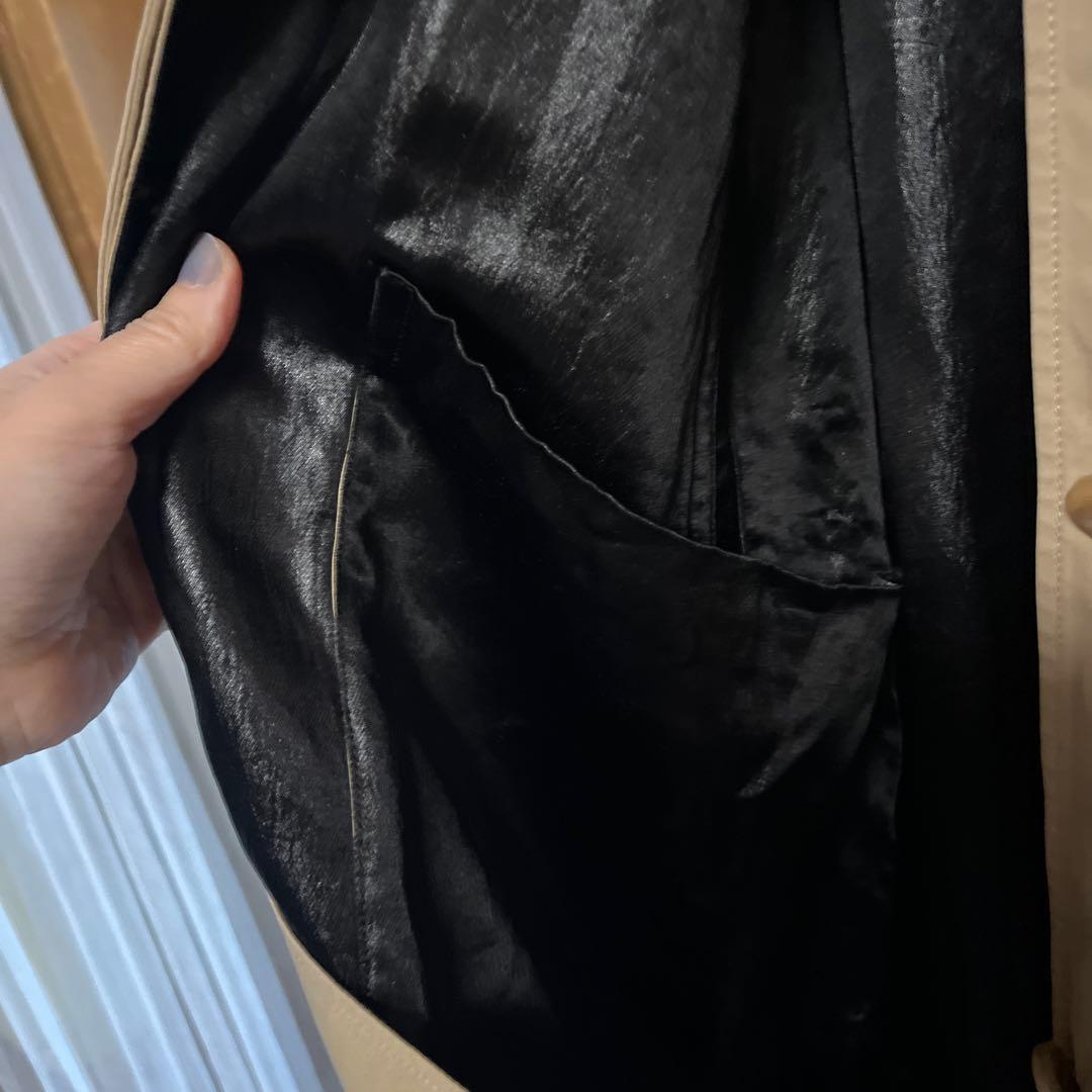 ベージュ/ブラック トレンチコート ロング丈