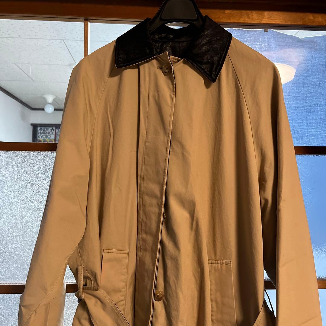 ベージュ/ブラック トレンチコート ロング丈