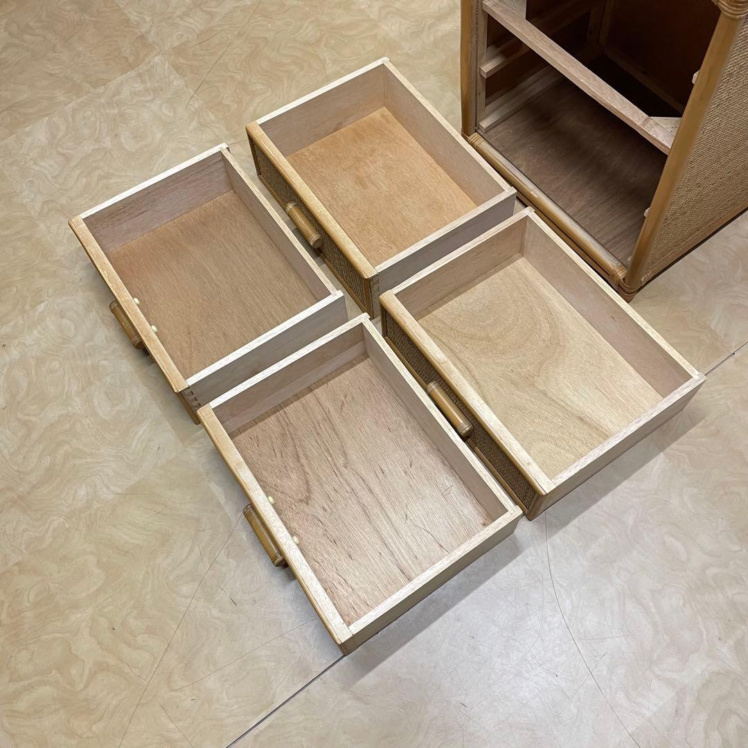 籐 ラタン 4段チェスト 引き出し 収納 タンス 箪笥 電話台 ビンテージ