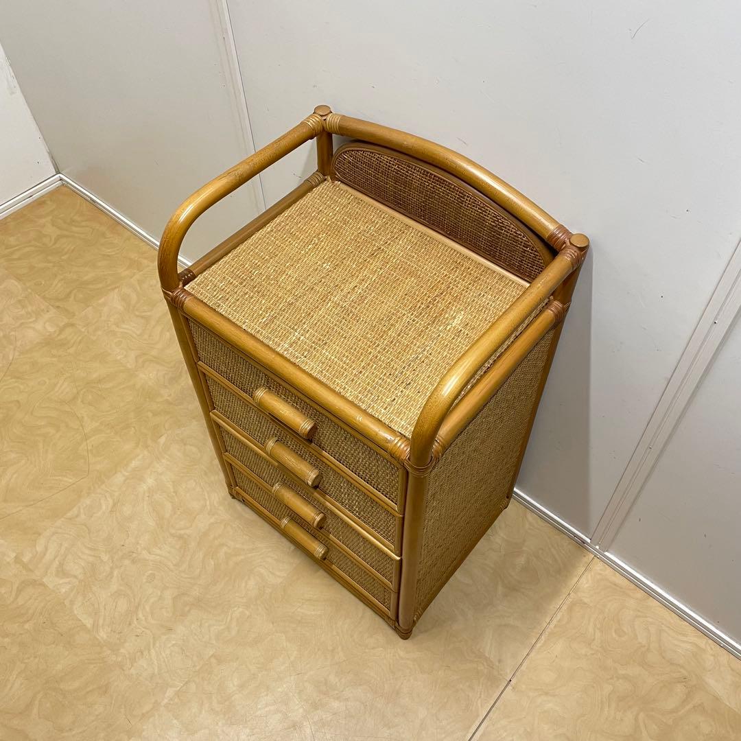 籐 ラタン 4段チェスト 引き出し 収納 タンス 箪笥 電話台 ビンテージ