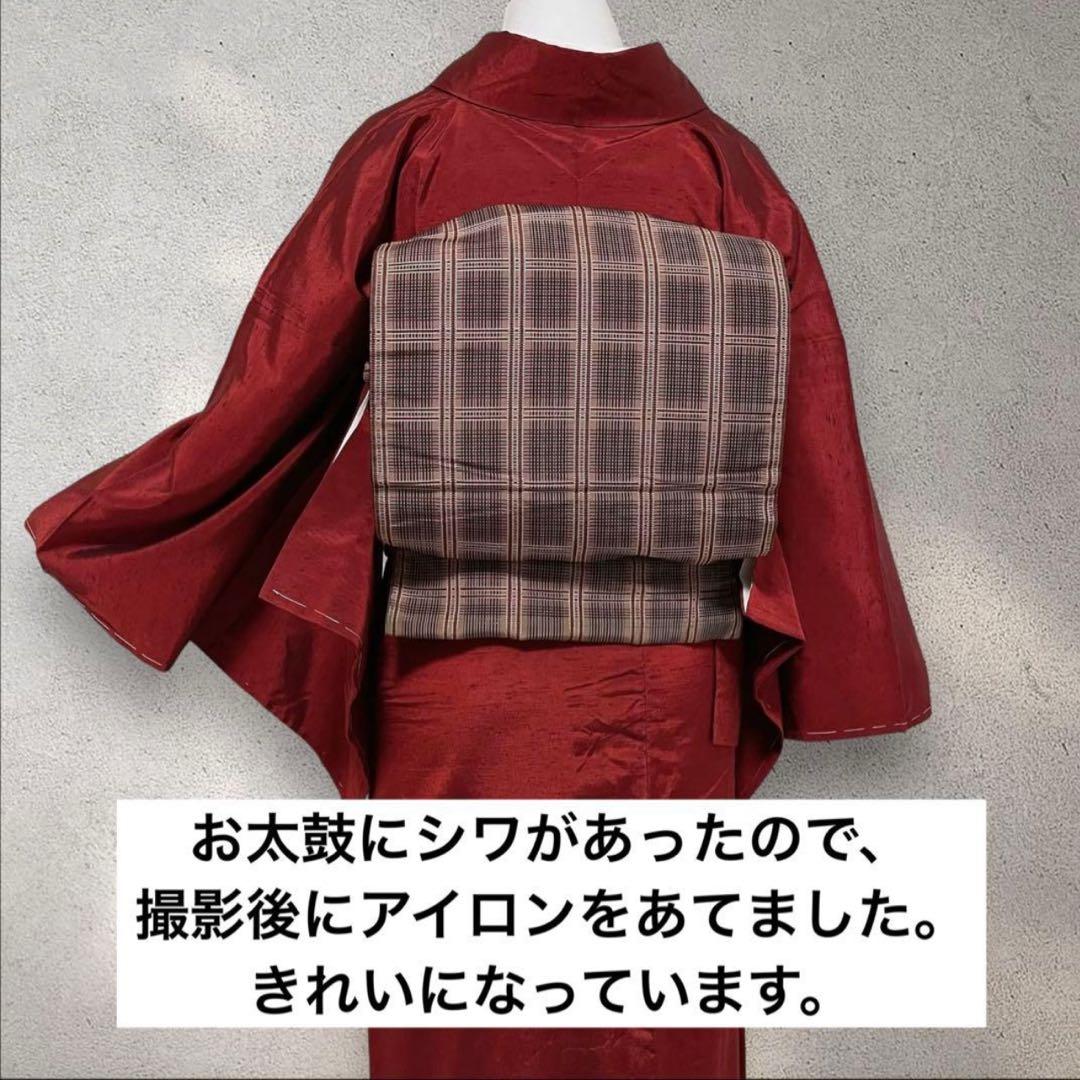 sy254 色紬 正絹 紬着物 色無地 身丈159裄丈67 新品美品 赤