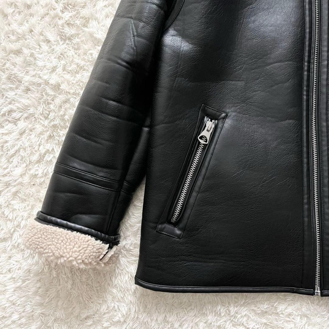 【美品】  フェイクムートン ボンバージャケット B-3 ブラック XL