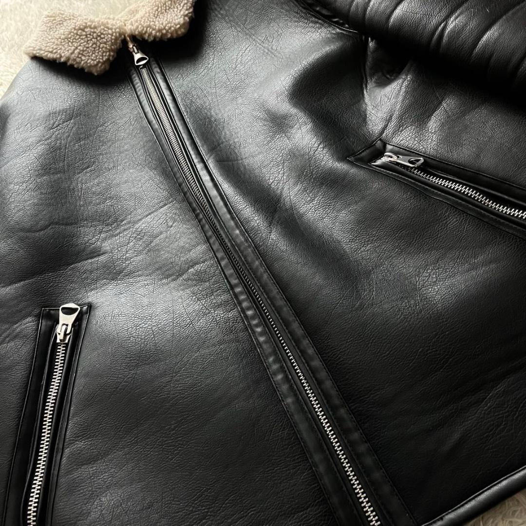 【美品】  フェイクムートン ボンバージャケット B-3 ブラック XL