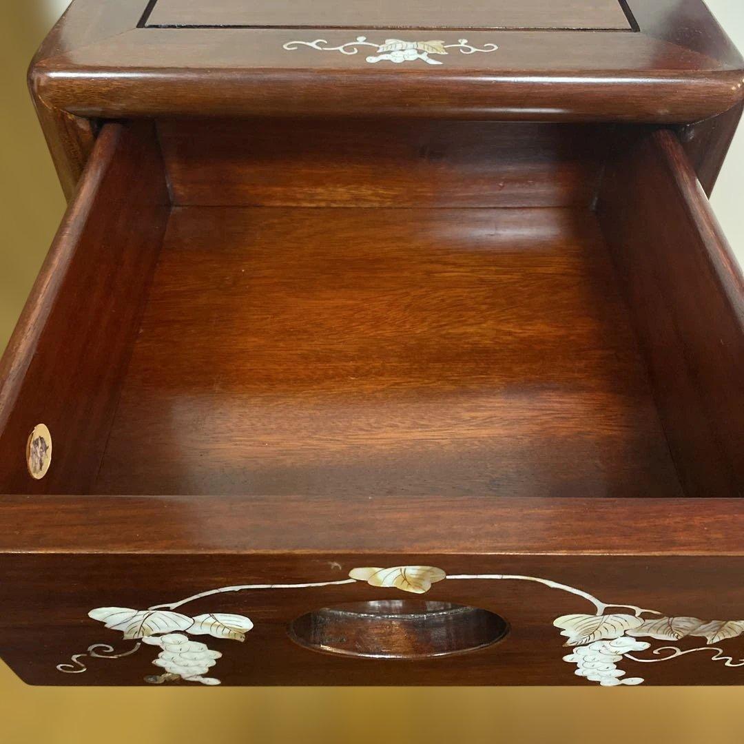 中国　唐木　チェスト　螺鈿細工　象嵌　5段　1点　引き出し　花梨　螺鈿