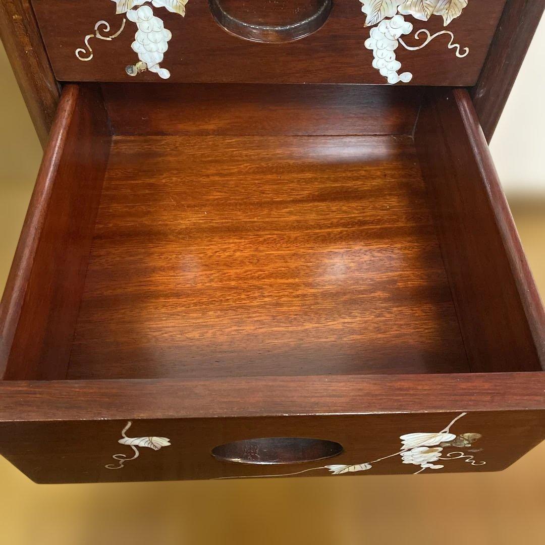 中国　唐木　チェスト　螺鈿細工　象嵌　5段　1点　引き出し　花梨　螺鈿