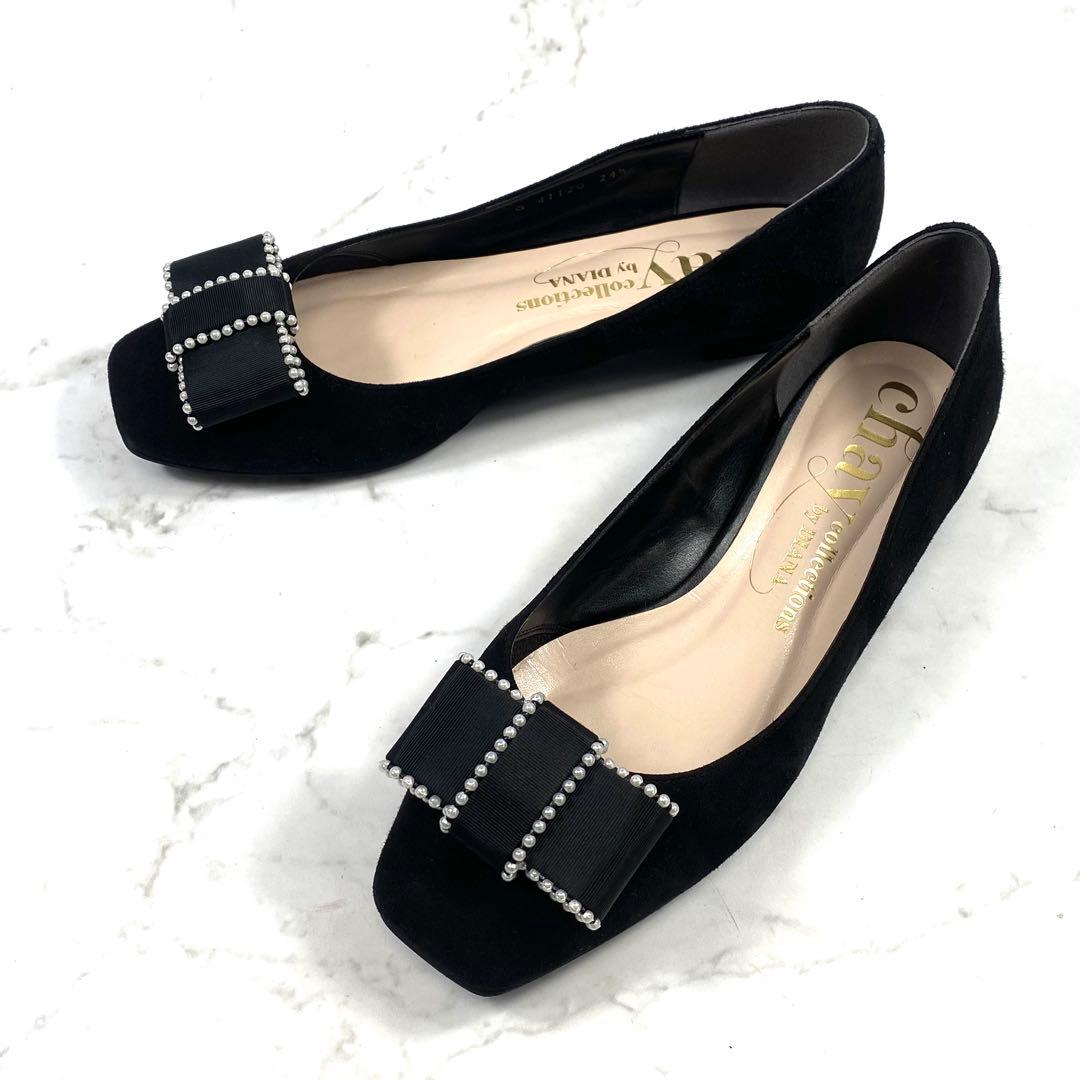 DIANA x chay パールリボン パンプス フラットシューズ 黒 24.5