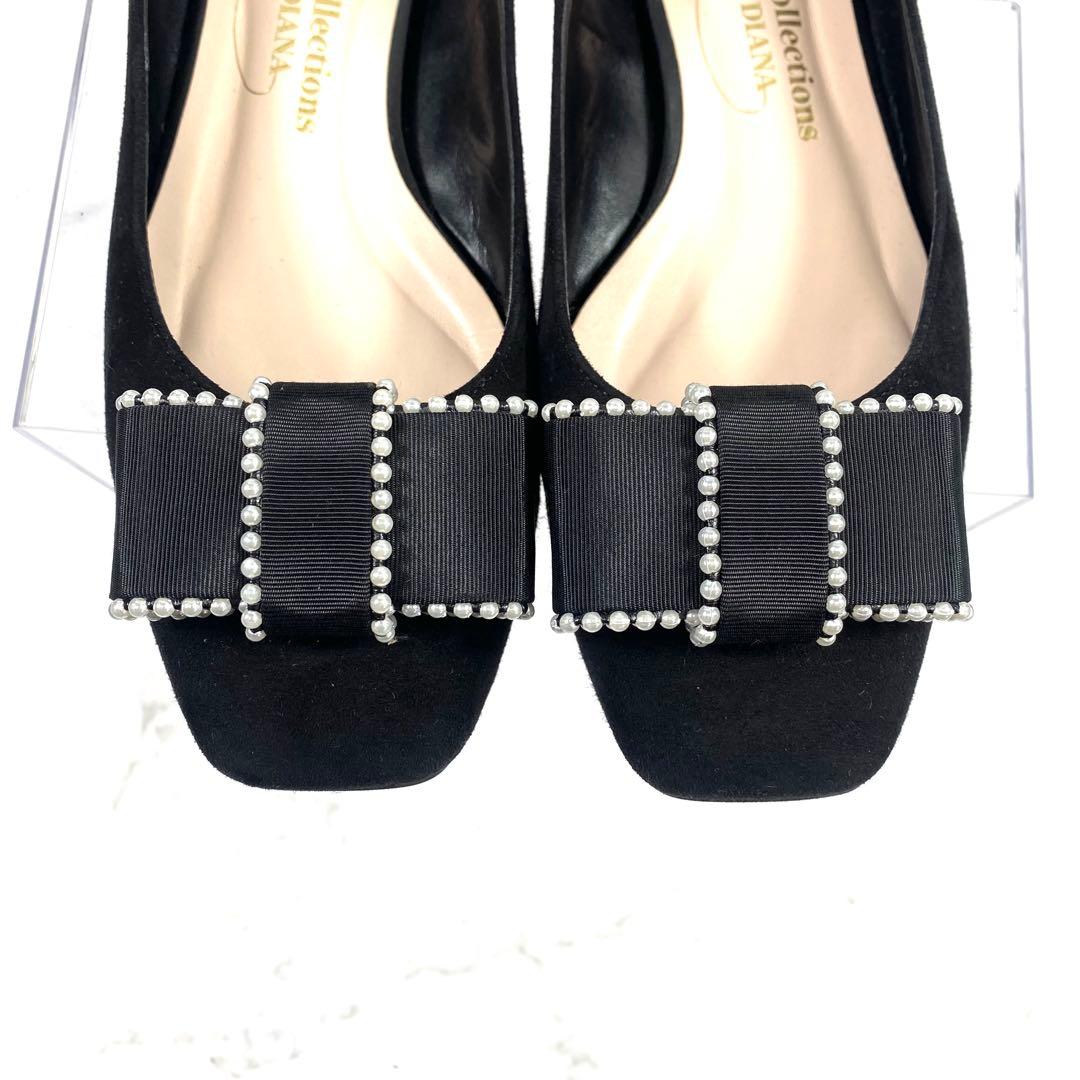 DIANA x chay パールリボン パンプス フラットシューズ 黒 24.5