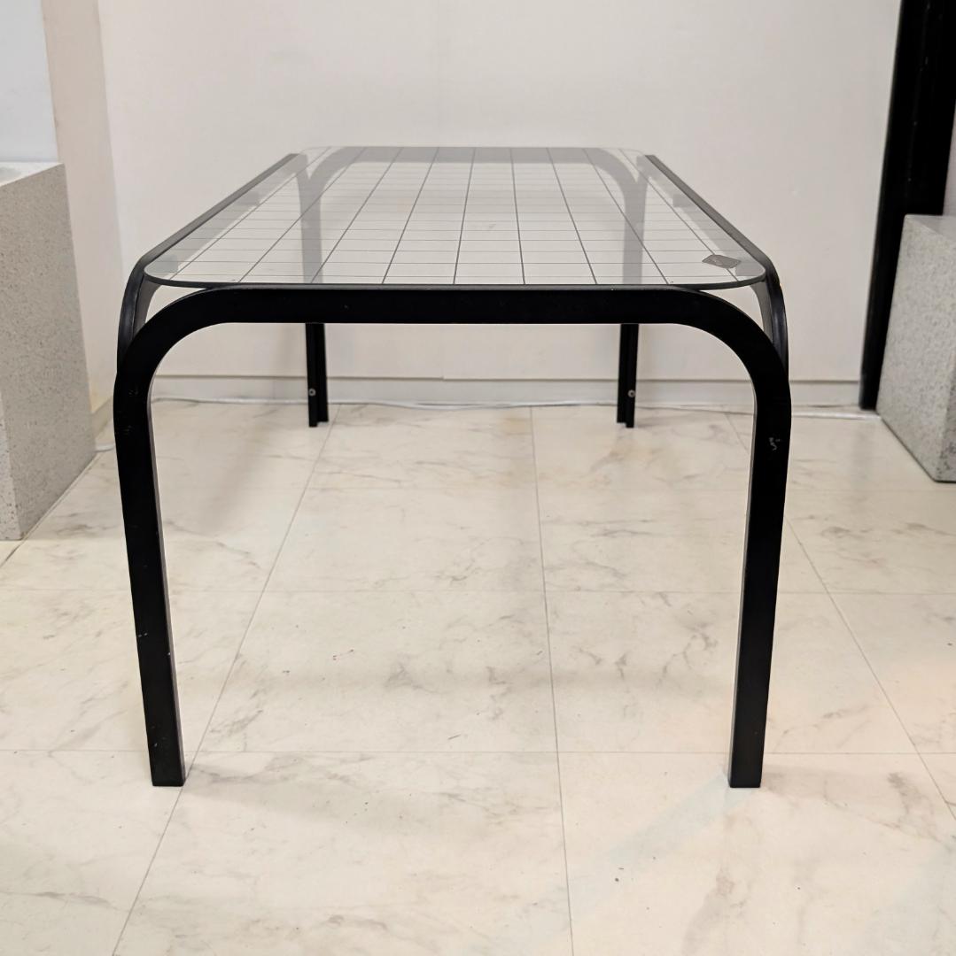 グリッド柄 リビング ガラス テーブル 黒 80s ビンテージ ポップ