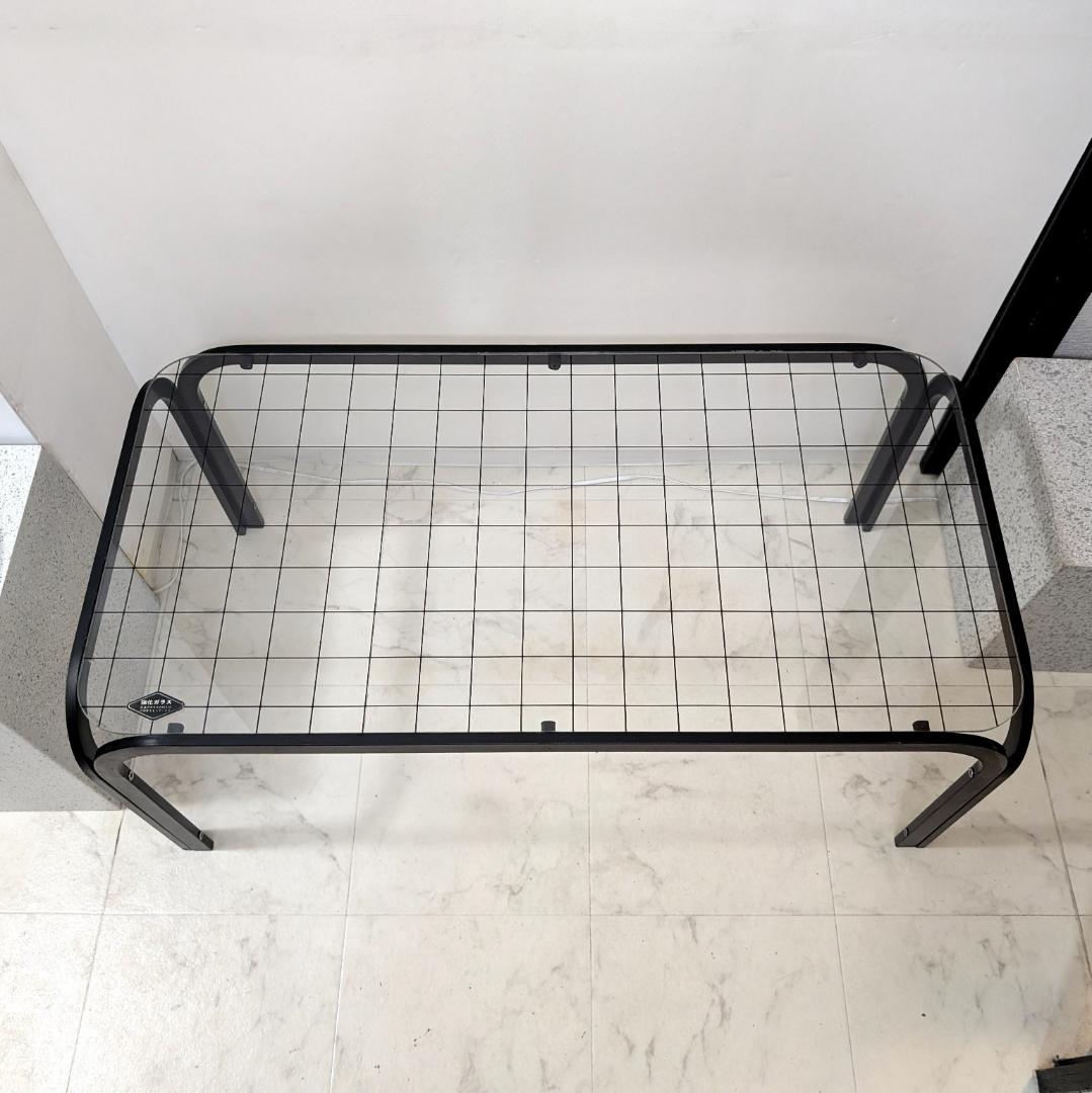 グリッド柄 リビング ガラス テーブル 黒 80s ビンテージ ポップ