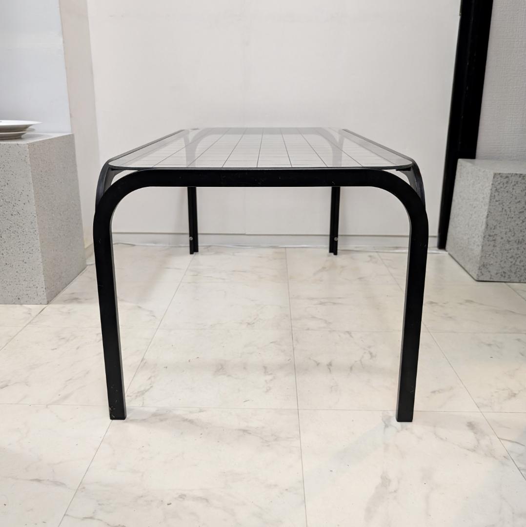 グリッド柄 リビング ガラス テーブル 黒 80s ビンテージ ポップ