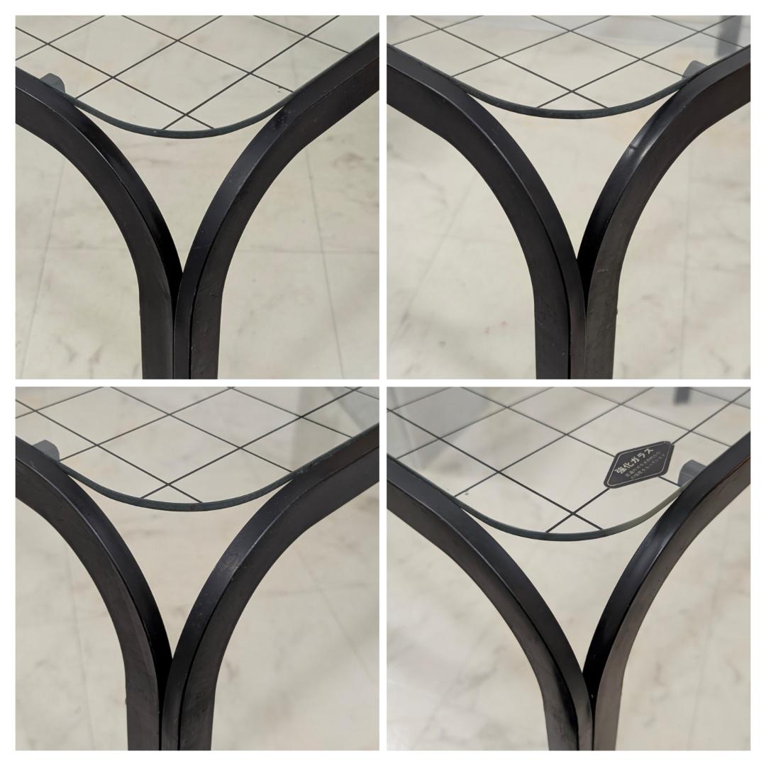 グリッド柄 リビング ガラス テーブル 黒 80s ビンテージ ポップ