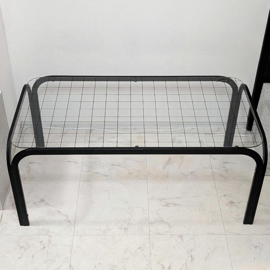 グリッド柄 リビング ガラス テーブル 黒 80s ビンテージ ポップ