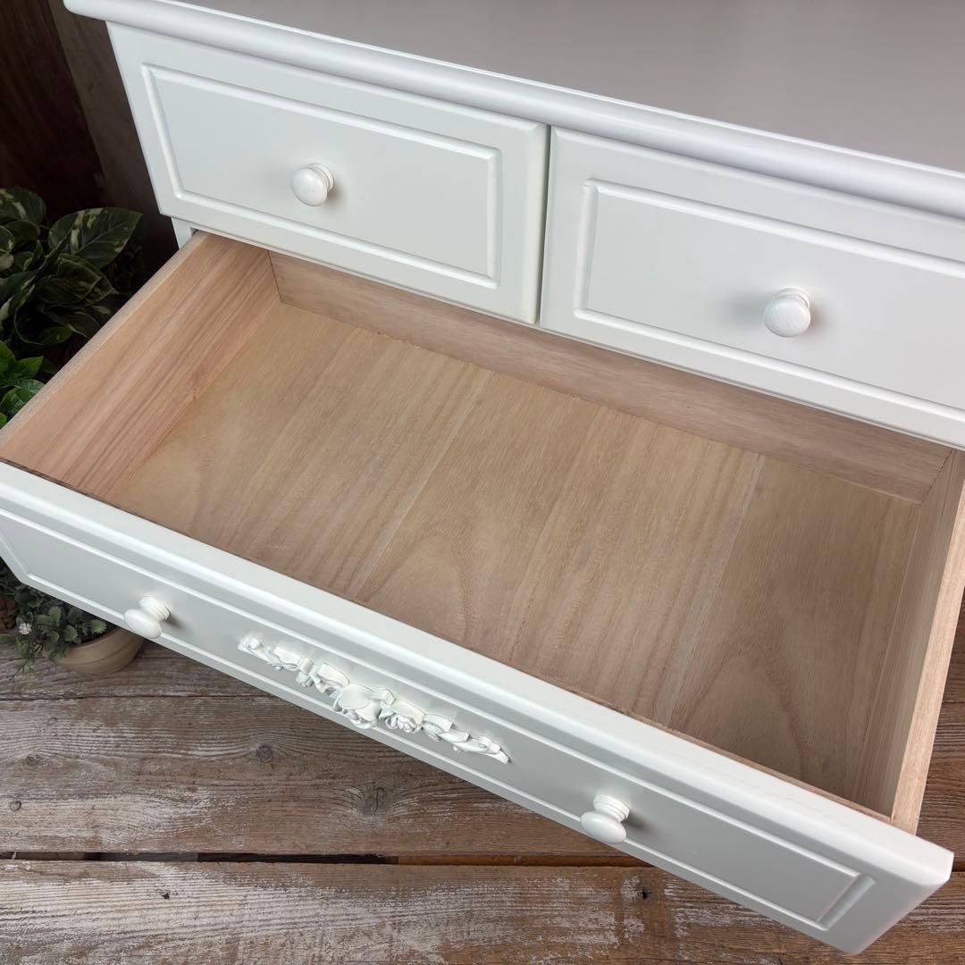 訳あり品！【102】フレンチ調ホワイトチェスト三段四つ引き木製収納家具姫系タンス