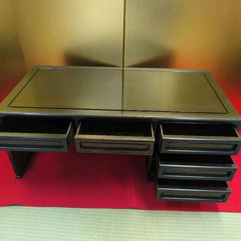 総黒檀 最高級 黒檀 文机 書斎 机 唐木家具 銘木 無垢材 飾り棚