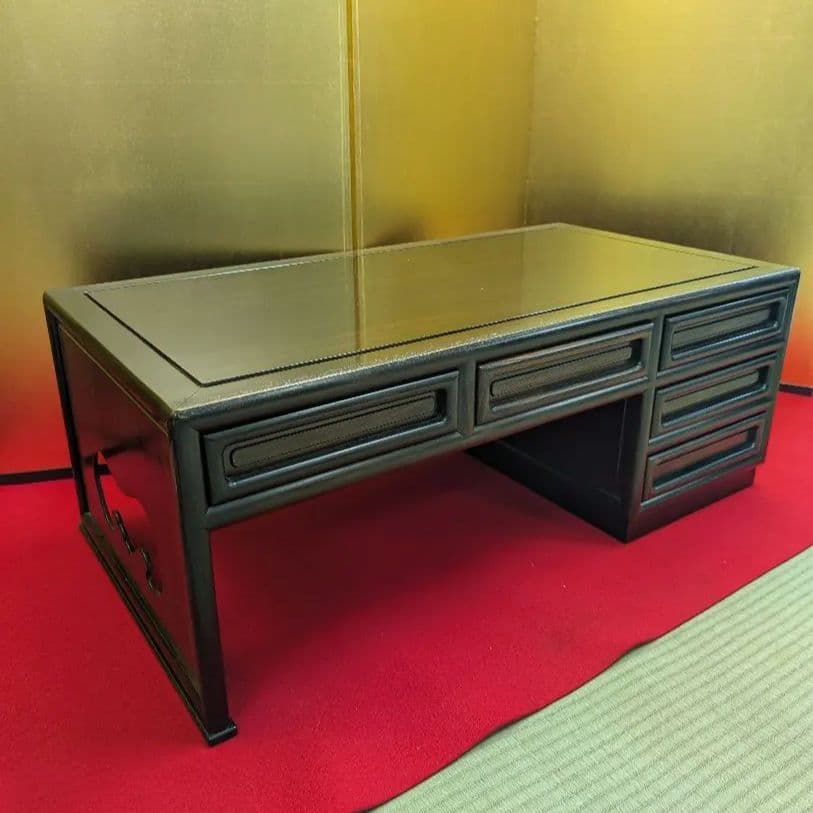 総黒檀 最高級 黒檀 文机 書斎 机 唐木家具 銘木 無垢材 飾り棚