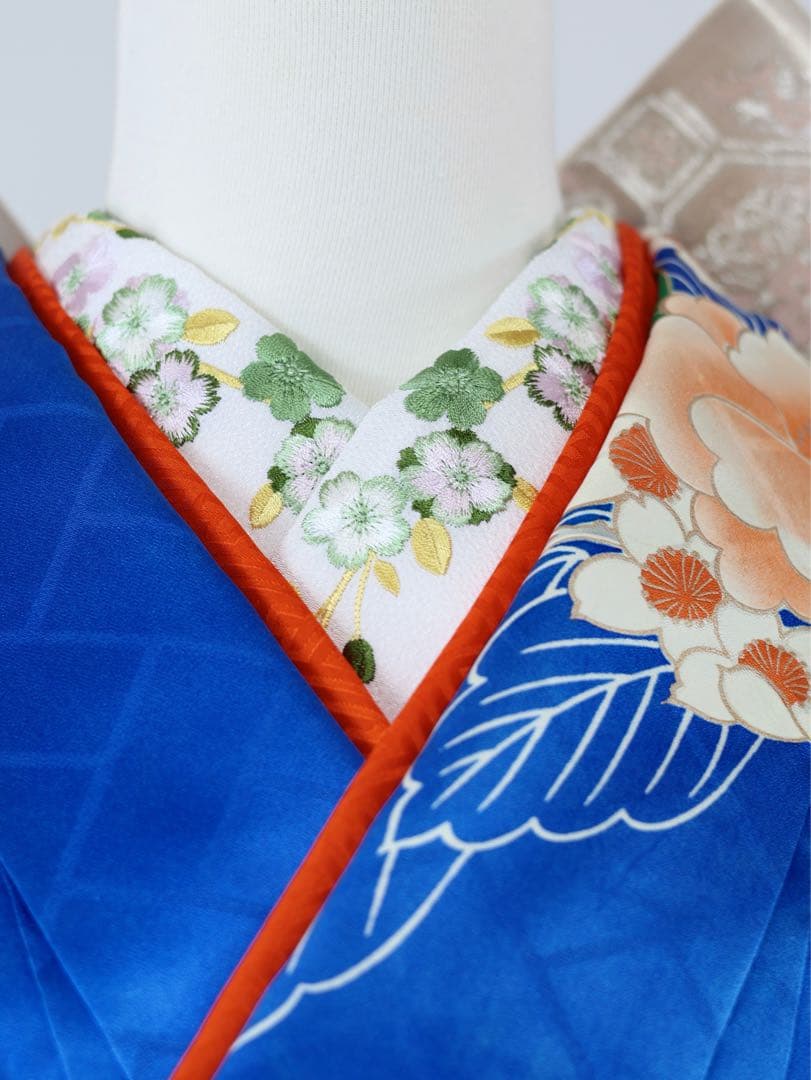 振袖セット 青にオレンジ 大花