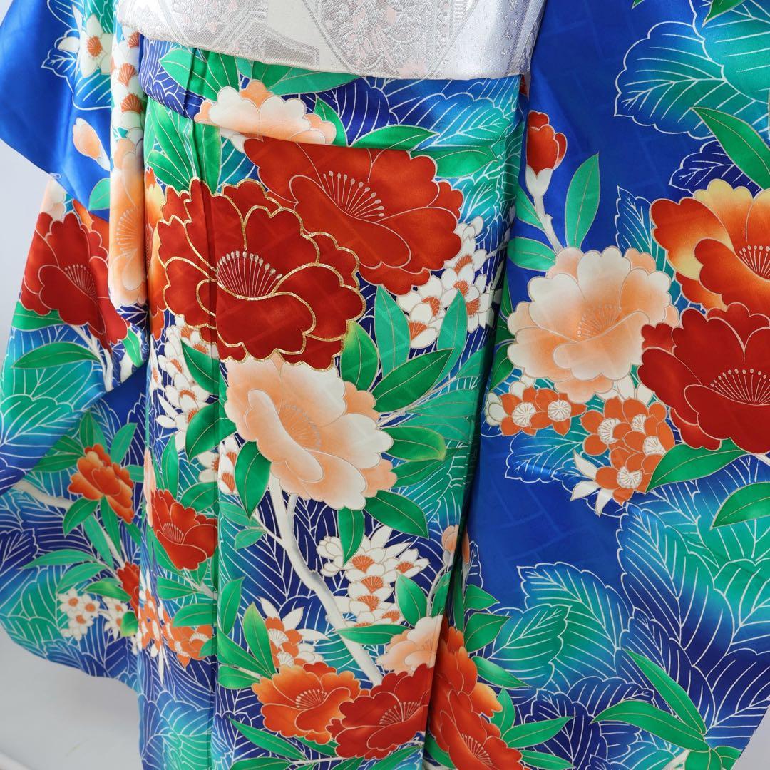 振袖セット 青にオレンジ 大花
