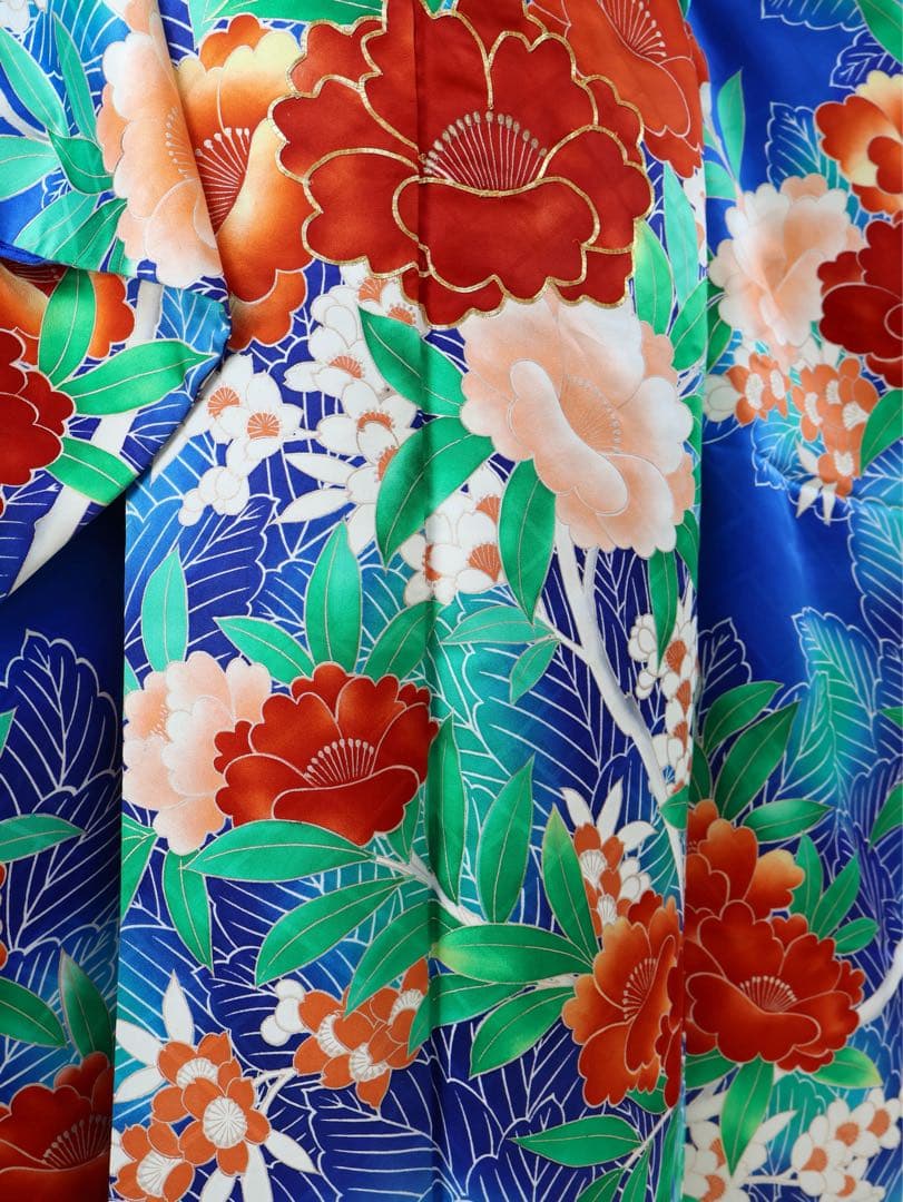 振袖セット 青にオレンジ 大花