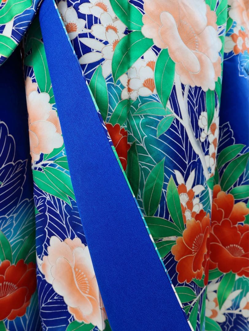 振袖セット 青にオレンジ 大花
