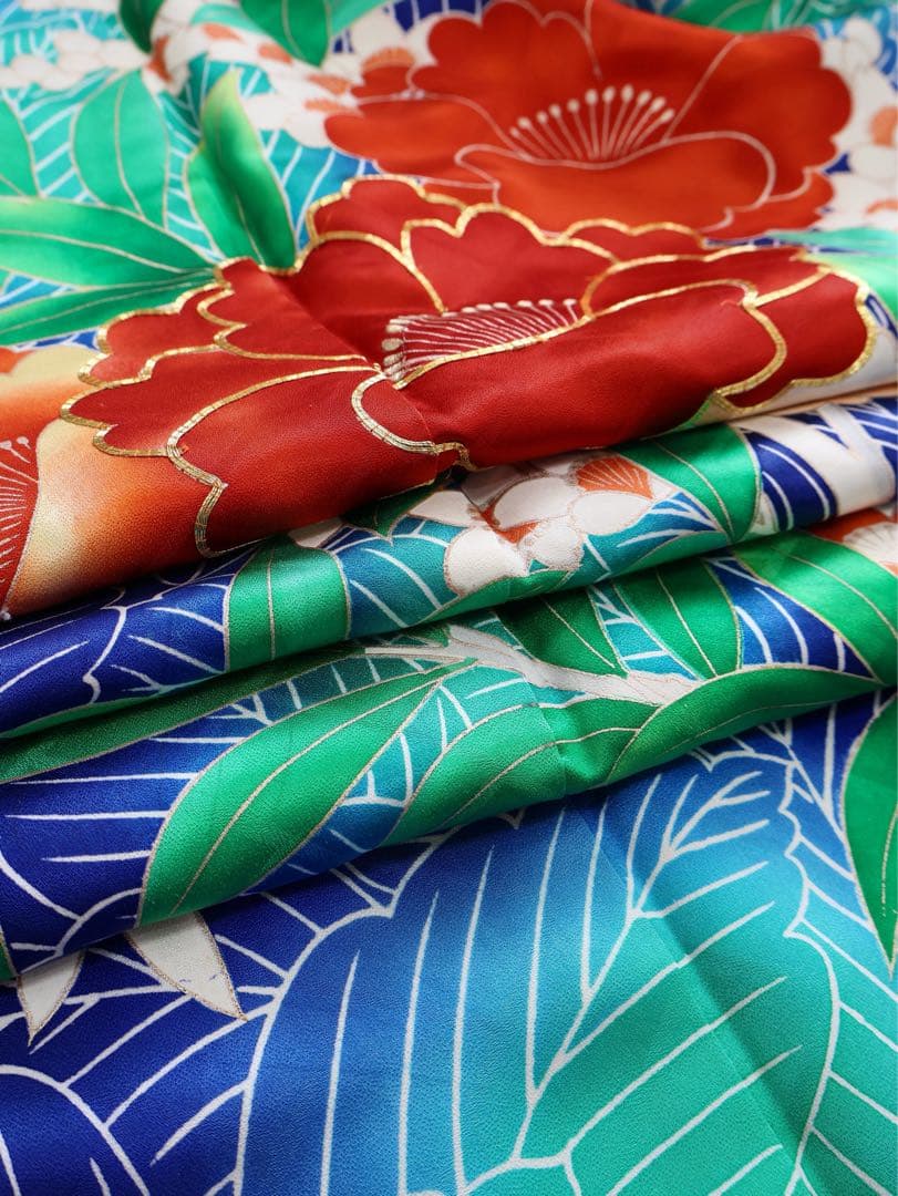 振袖セット 青にオレンジ 大花