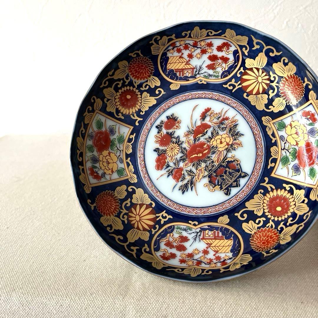 ○M648 ○有田焼 永祥窯 古伊万里　牡丹金彩 輪花皿【5枚】未使用美　華やか