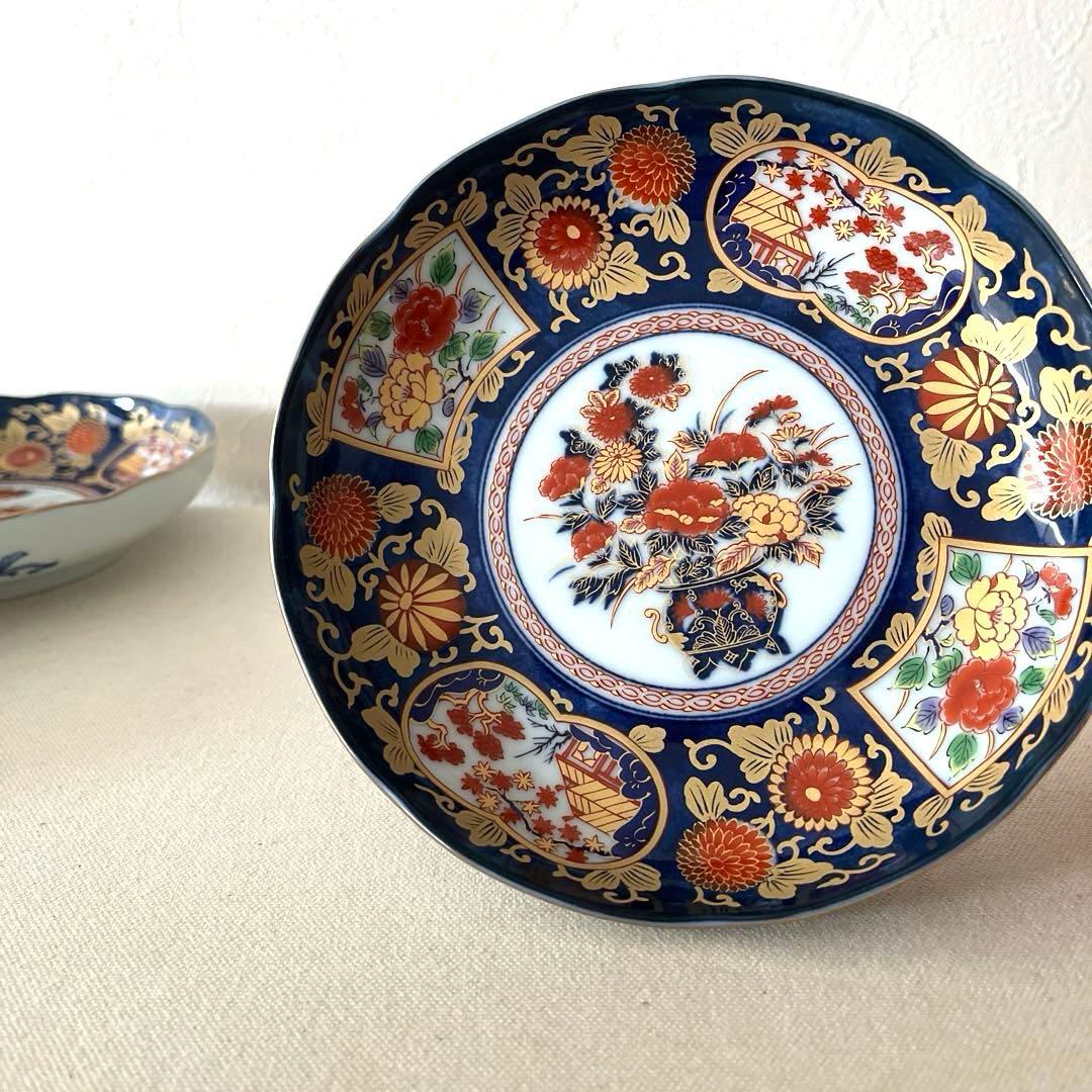 ○M648 ○有田焼 永祥窯 古伊万里　牡丹金彩 輪花皿【5枚】未使用美　華やか