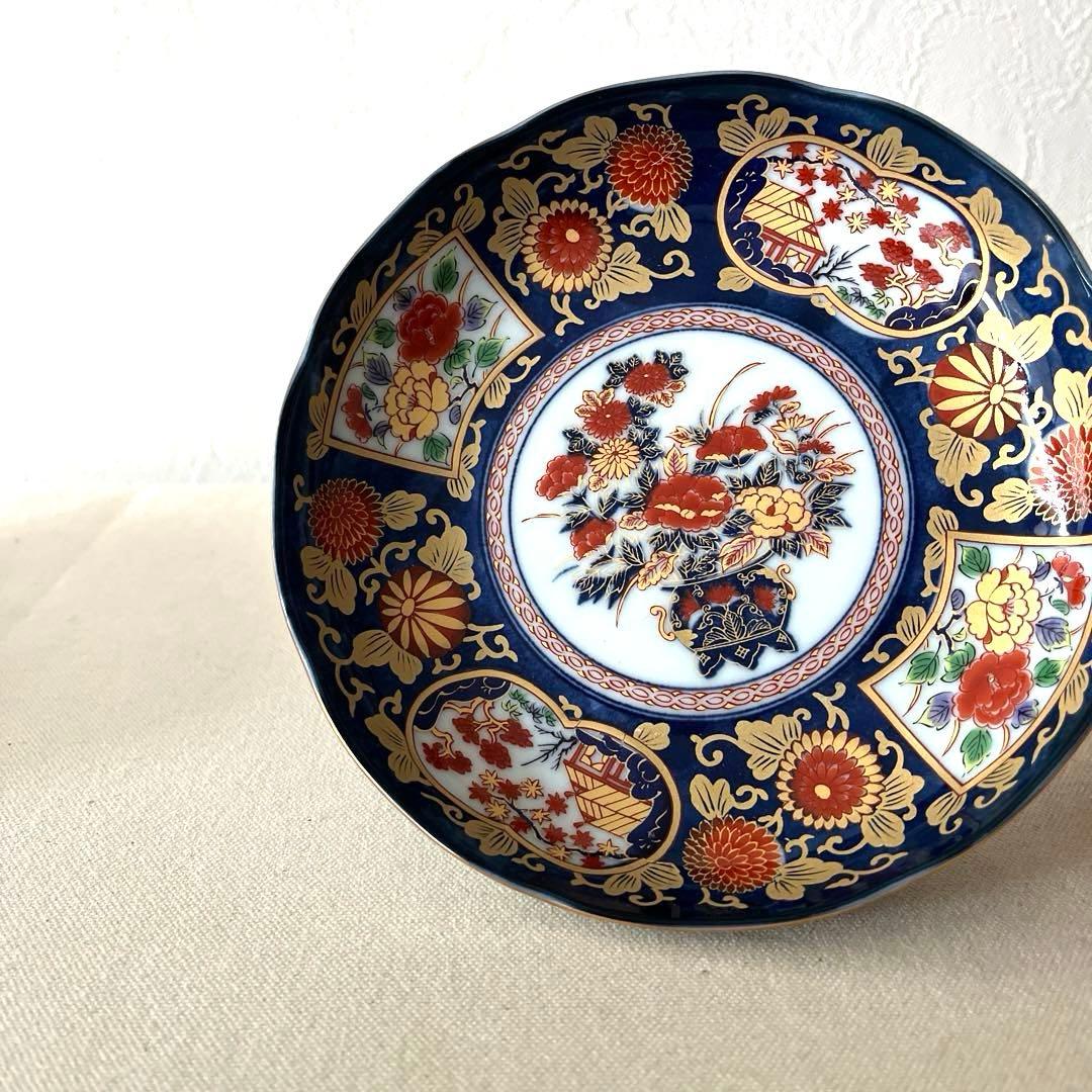 ○M648 ○有田焼 永祥窯 古伊万里　牡丹金彩 輪花皿【5枚】未使用美　華やか