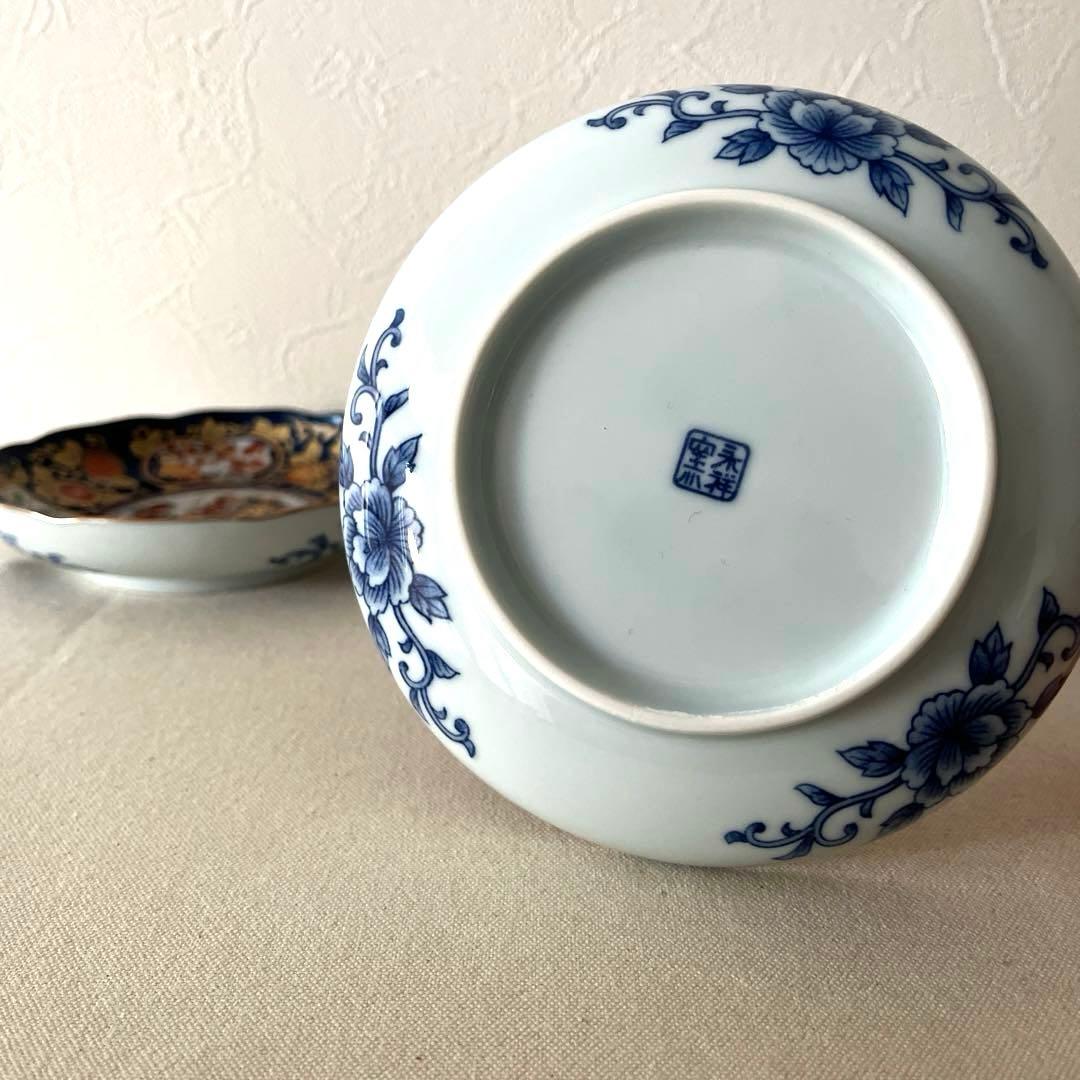 ○M648 ○有田焼 永祥窯 古伊万里　牡丹金彩 輪花皿【5枚】未使用美　華やか