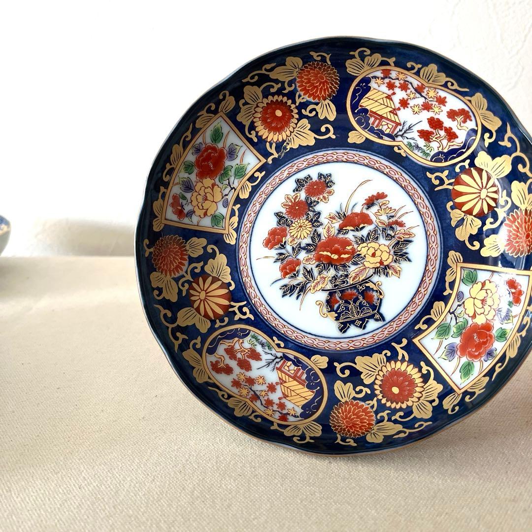 ○M648 ○有田焼 永祥窯 古伊万里　牡丹金彩 輪花皿【5枚】未使用美　華やか