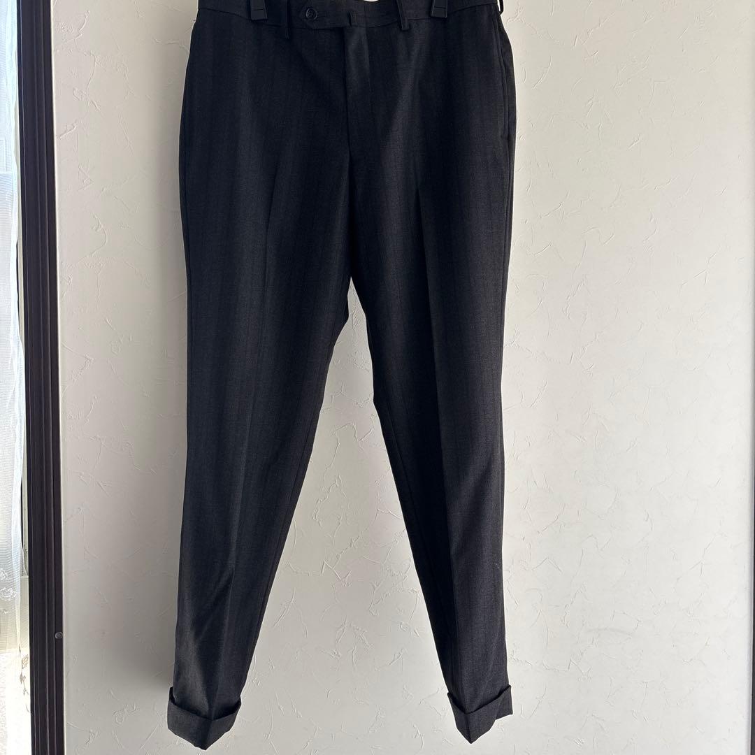 【美品】イタリア　ロロピアーナ　ダークグレー ストライプ スーツジャケット