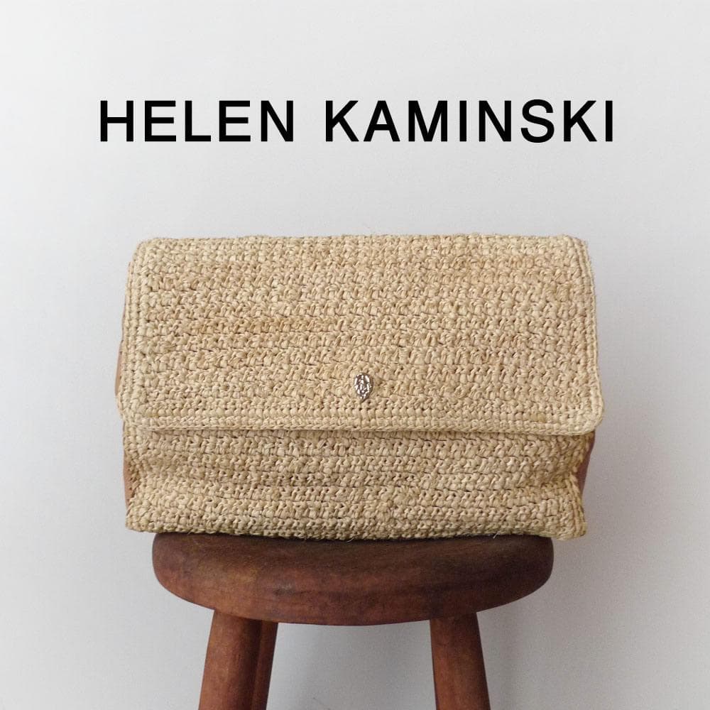 美品 ヘレンカミンスキー ラフィア クラッチバッグ かごバッグ Q219