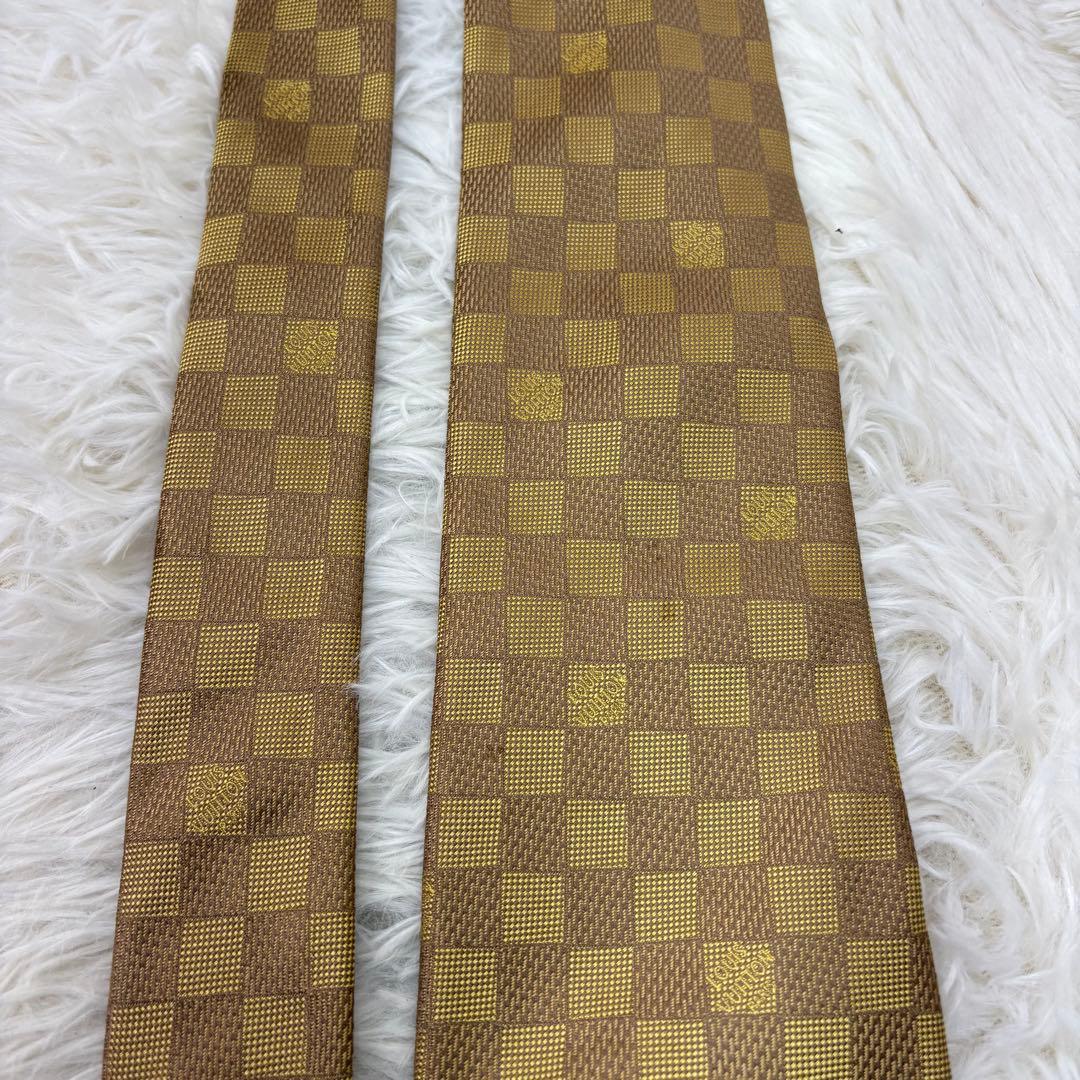 ルイヴィトン ダミエ 現行 チェック柄 シルク ネクタイ ゴールド