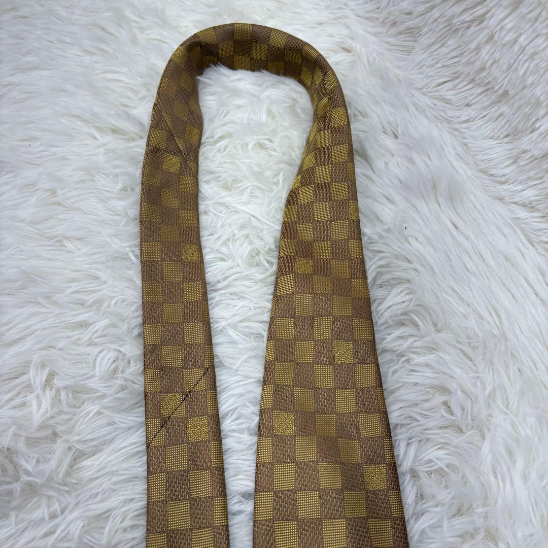 ルイヴィトン ダミエ 現行 チェック柄 シルク ネクタイ ゴールド