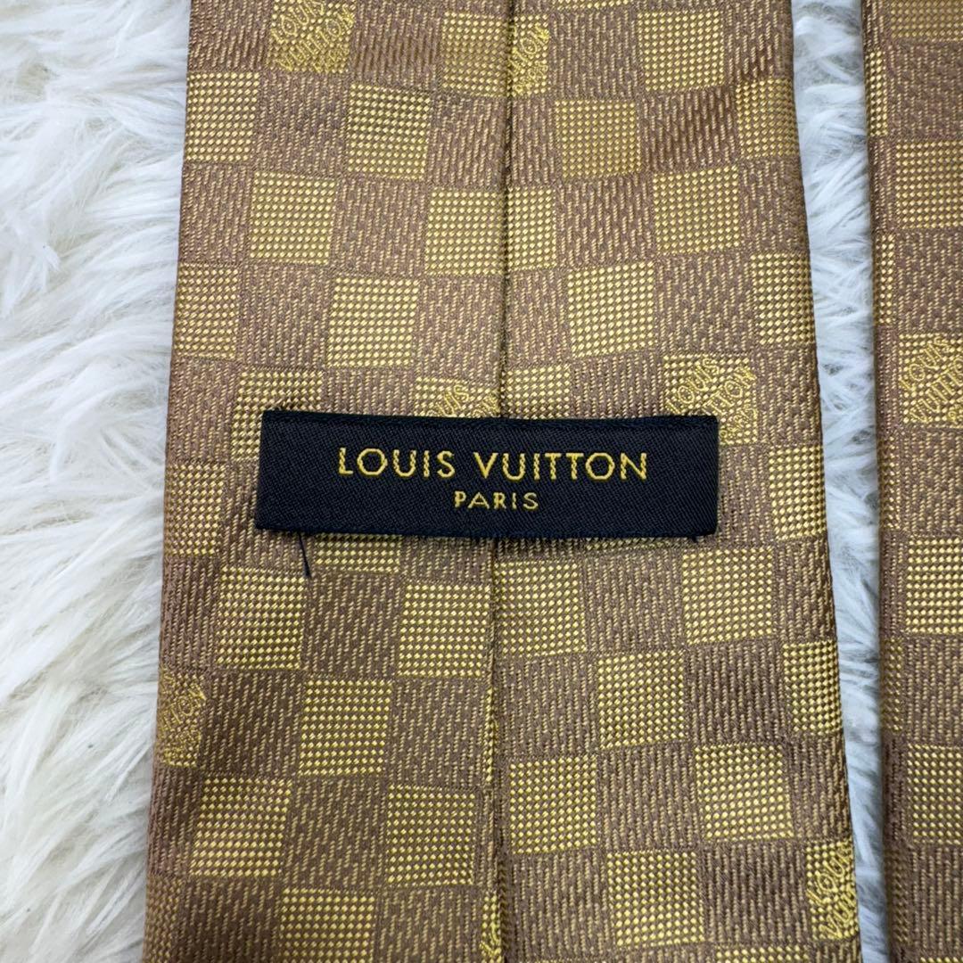ルイヴィトン ダミエ 現行 チェック柄 シルク ネクタイ ゴールド