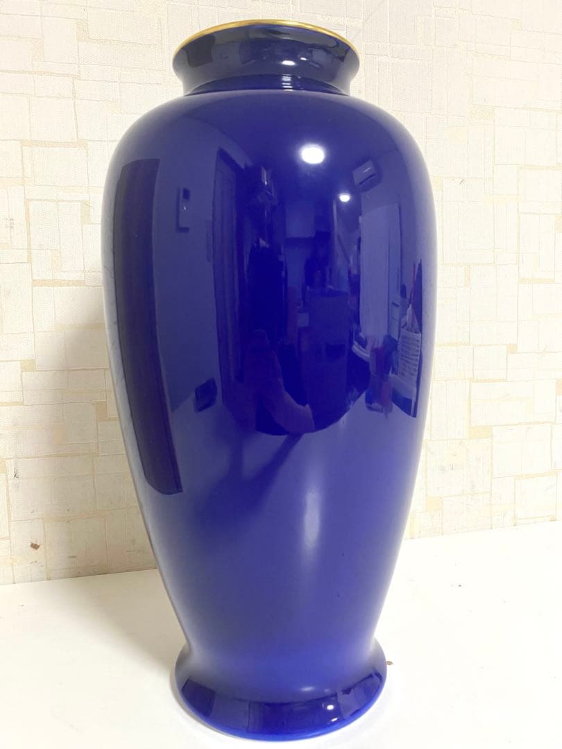 特大花瓶 有田焼 深川製磁 瑠璃牡丹ルリ金彩 宮内庁御用達 花生 14号