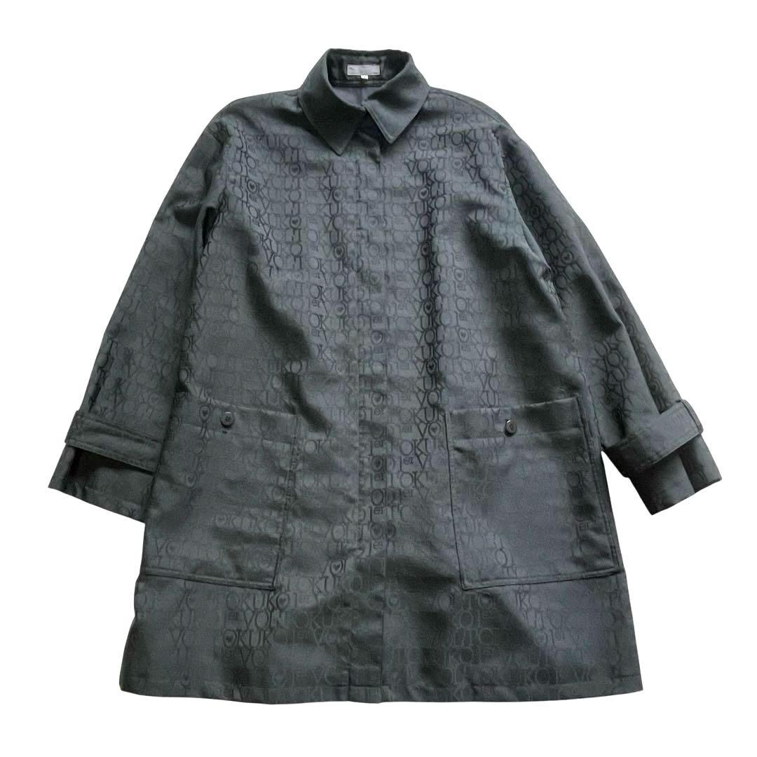 美品 ゆったり トクコプルミエヴォル 総柄 ステンカラーコート 黒 ジップアップ