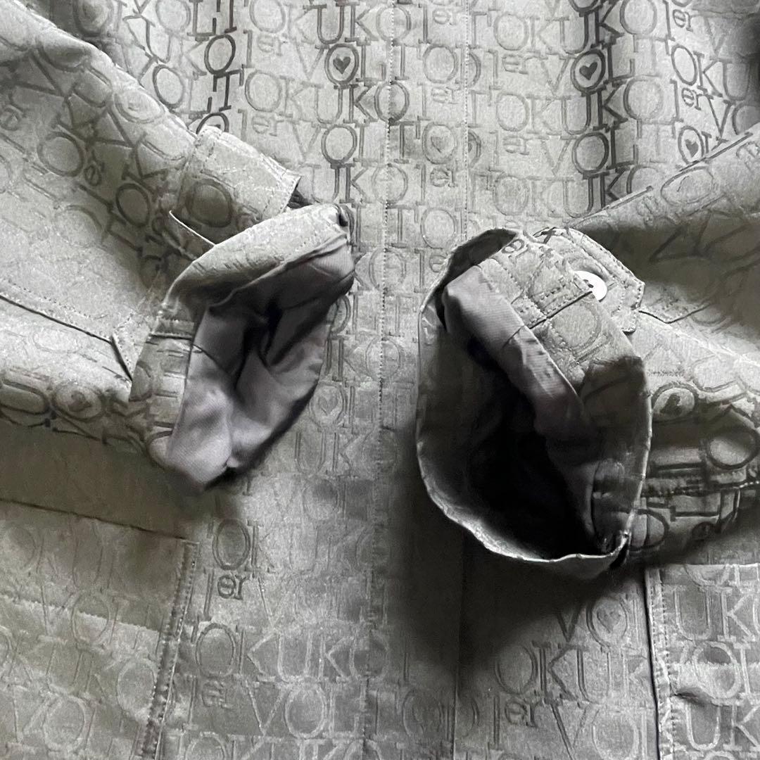 美品 ゆったり トクコプルミエヴォル 総柄 ステンカラーコート 黒 ジップアップ