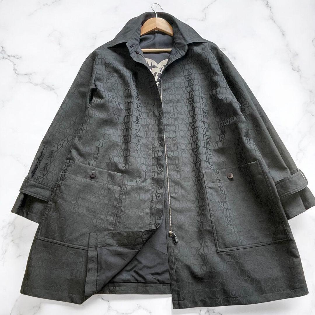 美品 ゆったり トクコプルミエヴォル 総柄 ステンカラーコート 黒 ジップアップ