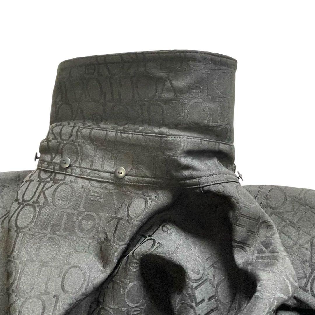 美品 ゆったり トクコプルミエヴォル 総柄 ステンカラーコート 黒 ジップアップ