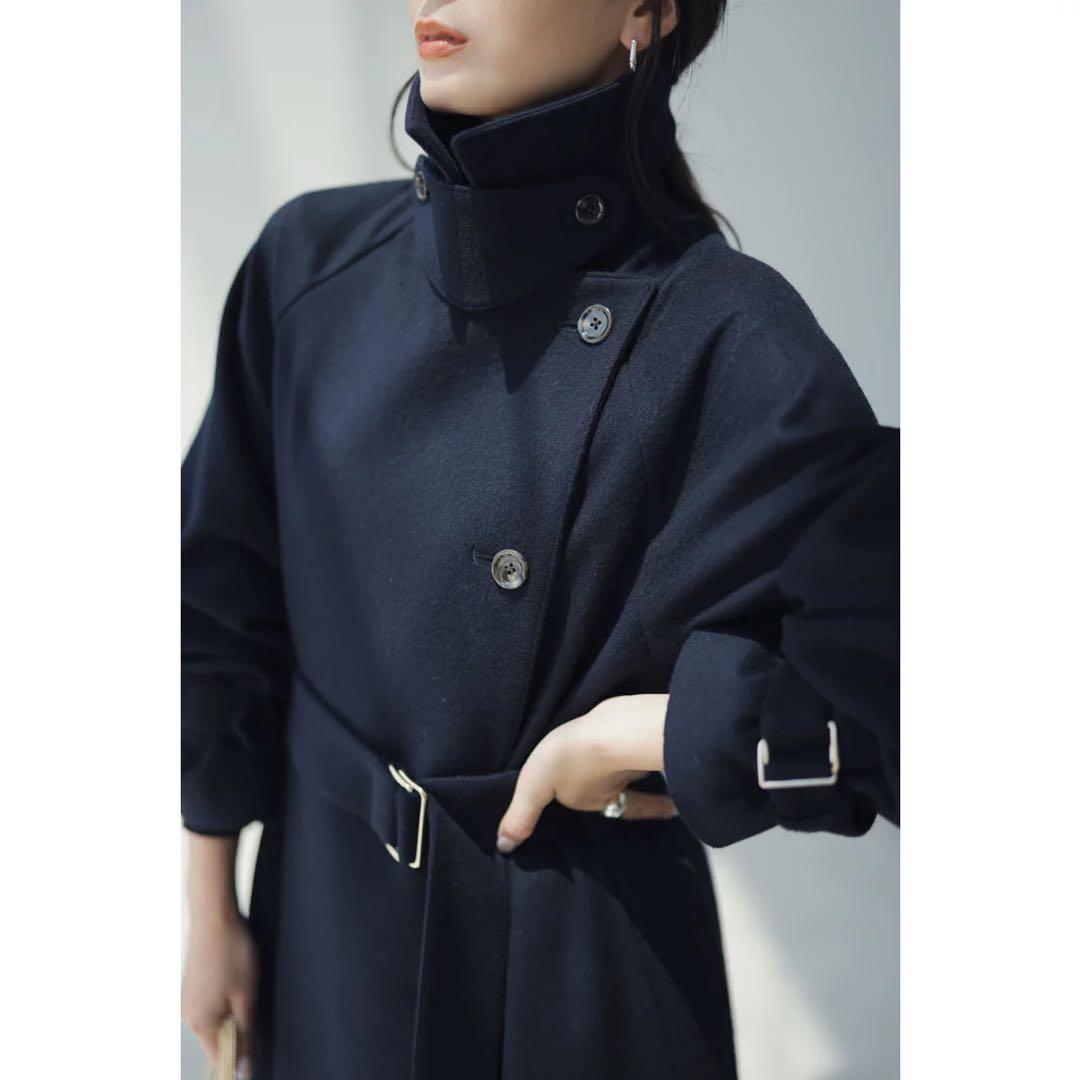 anuans ウールトレンチコート ネイビー