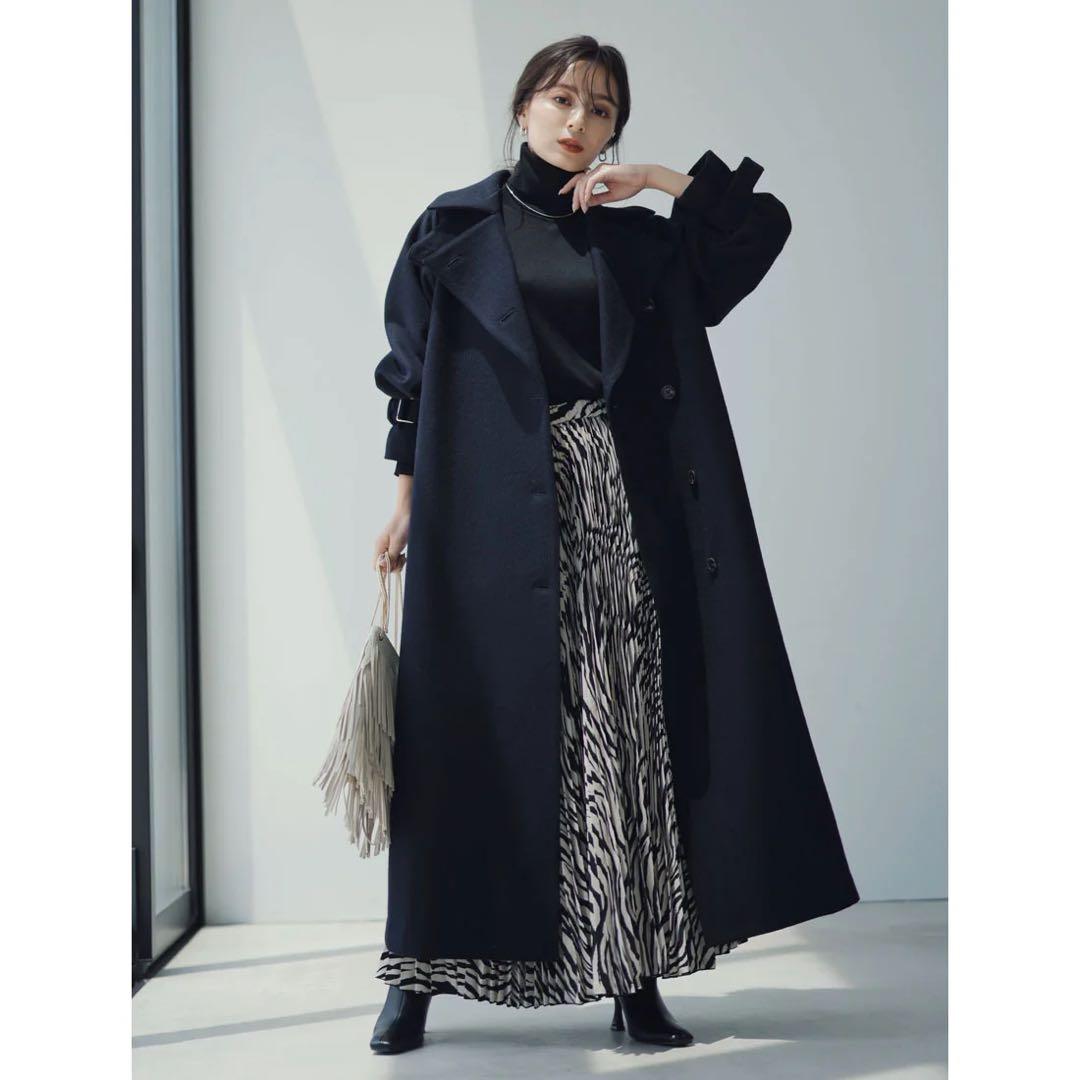 anuans ウールトレンチコート ネイビー