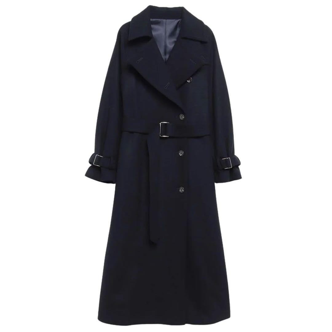 anuans ウールトレンチコート ネイビー