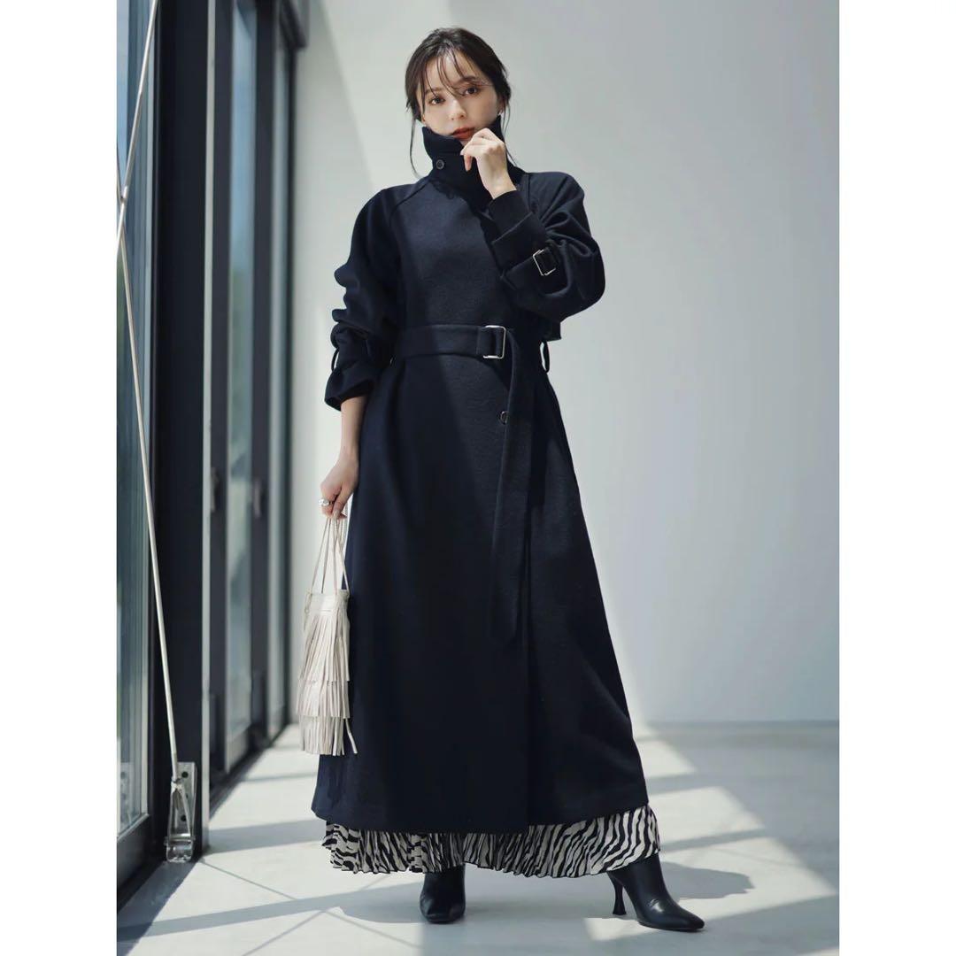 anuans ウールトレンチコート ネイビー