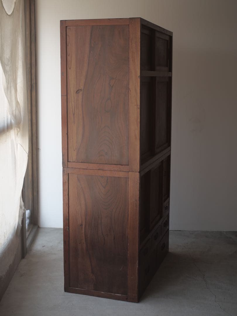 茶箪笥　箪笥　食器棚　ケヤキ　玉杢　古家具　古道具　アンティーク　昭和レトロ