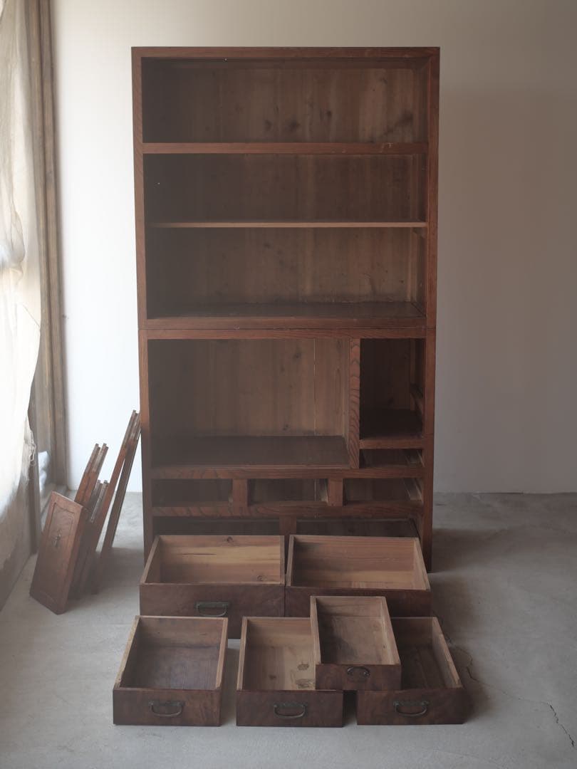 茶箪笥　箪笥　食器棚　ケヤキ　玉杢　古家具　古道具　アンティーク　昭和レトロ