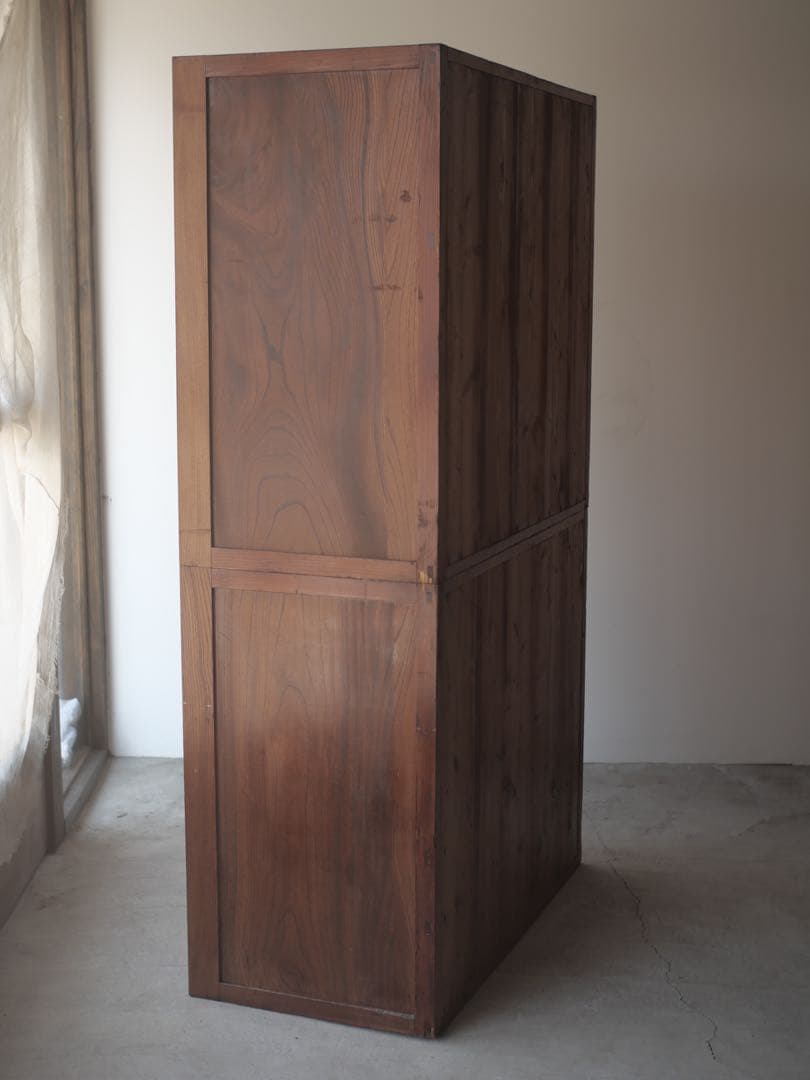 茶箪笥　箪笥　食器棚　ケヤキ　玉杢　古家具　古道具　アンティーク　昭和レトロ