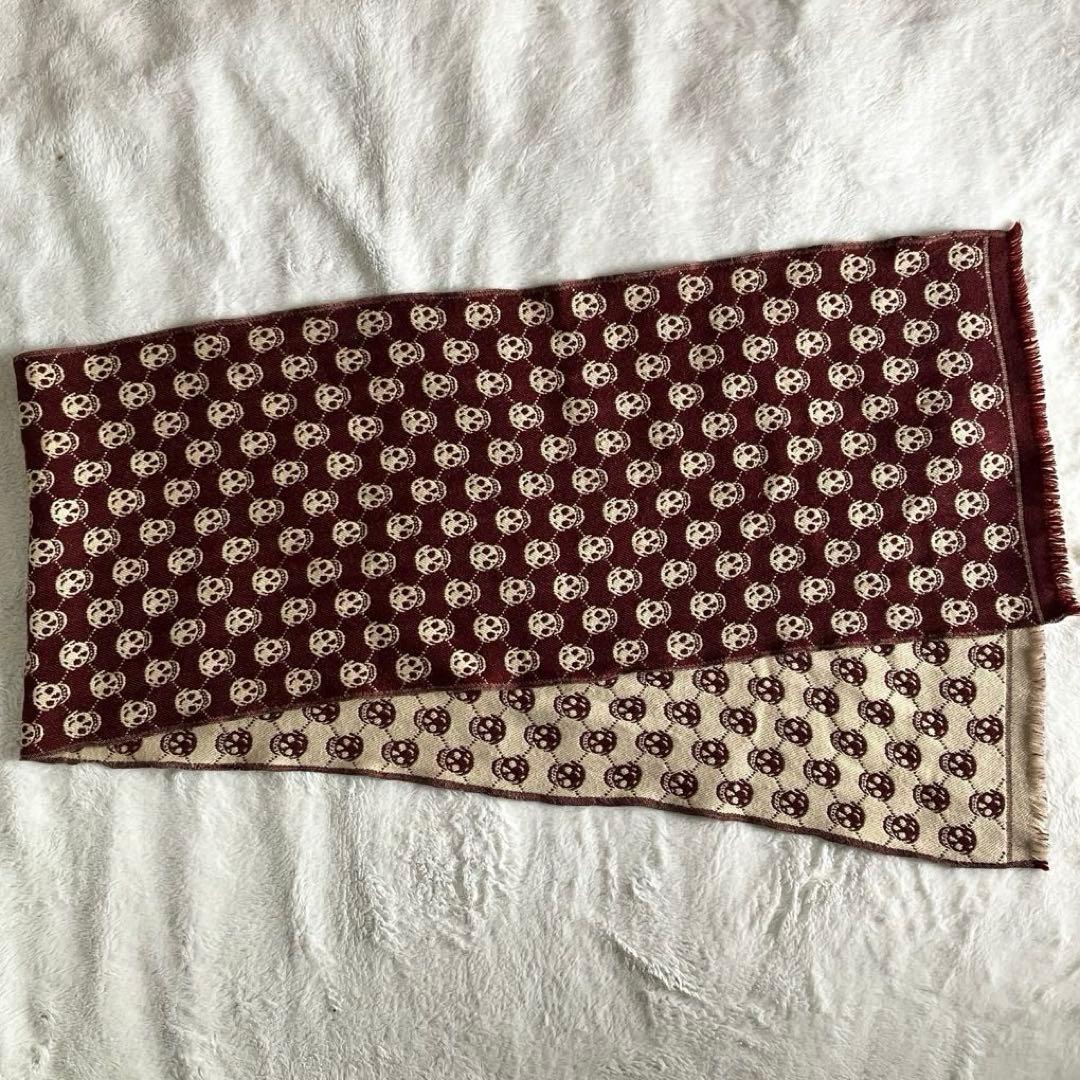 アレキサンダーマックイーン ウール スカルジャガード フリンジマフラー ブラウン