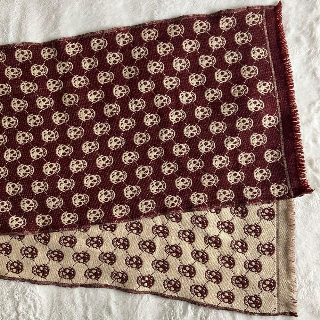 アレキサンダーマックイーン ウール スカルジャガード フリンジマフラー ブラウン