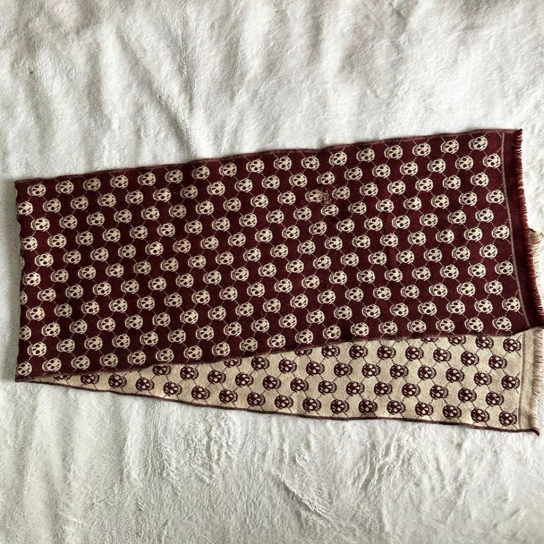 アレキサンダーマックイーン ウール スカルジャガード フリンジマフラー ブラウン