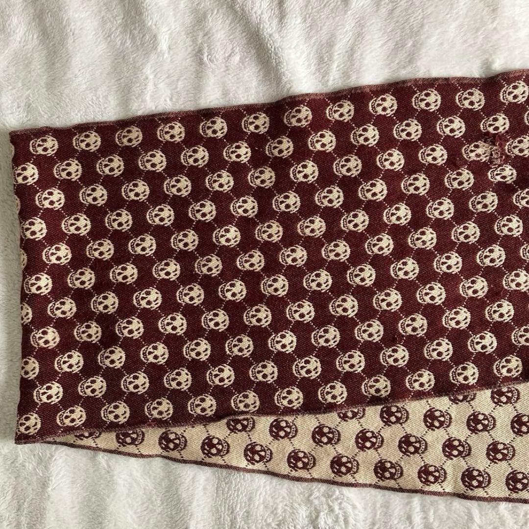 アレキサンダーマックイーン ウール スカルジャガード フリンジマフラー ブラウン